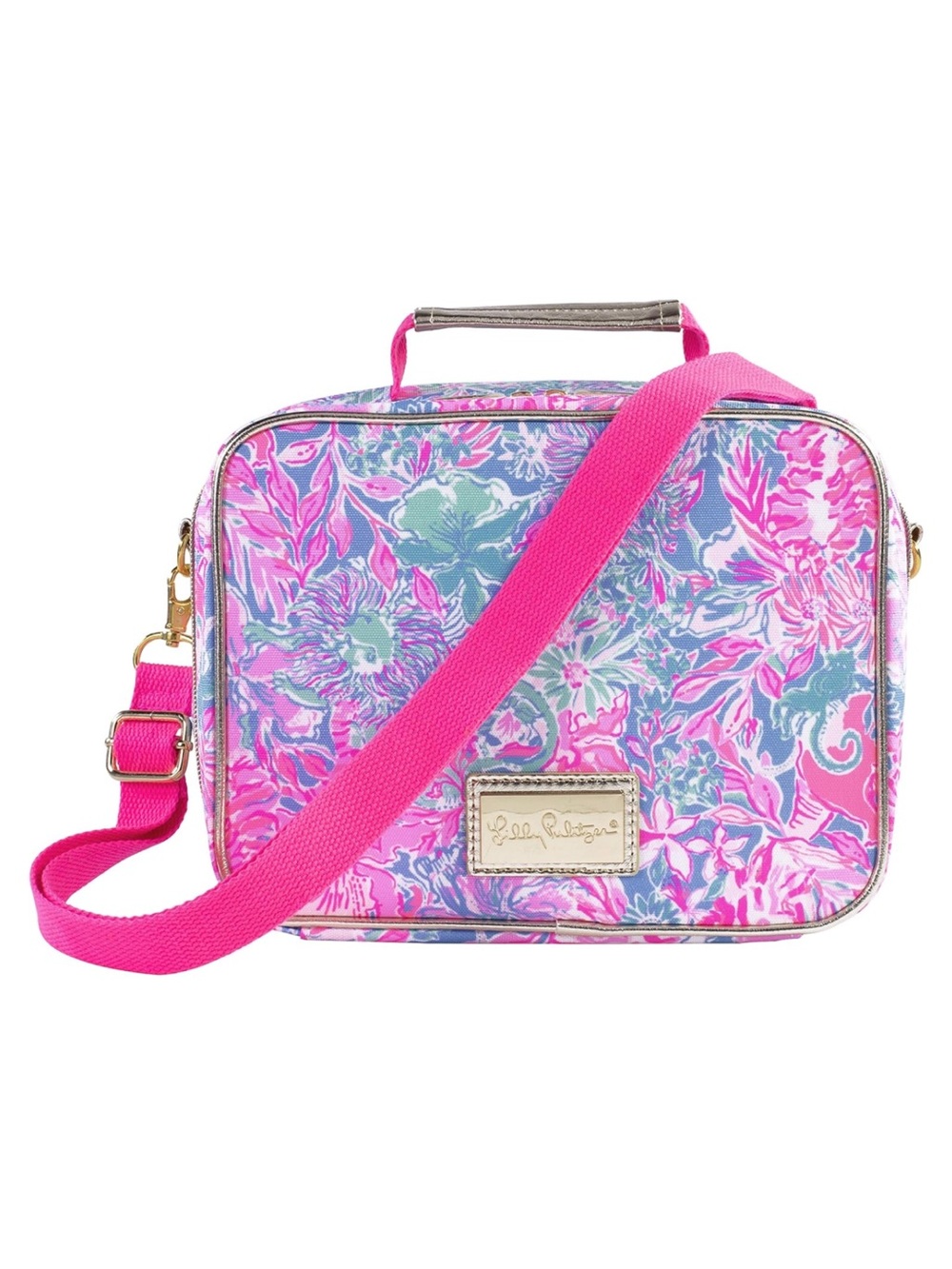 New Lilly Pulitzer Pink Floral Lilly Lunch Box with Strap, Mini Cooler Bag